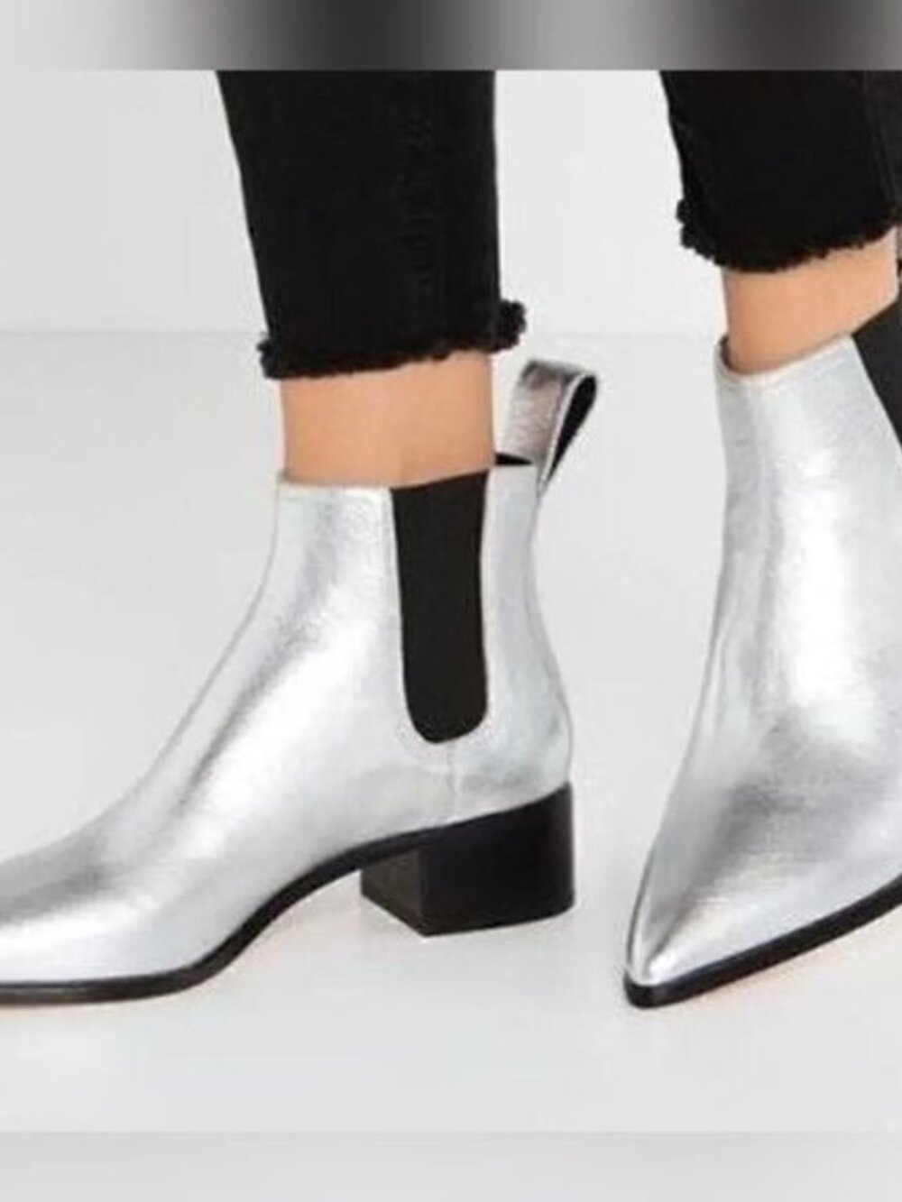 Loeffler Randall Women Metallic Silver Nellie Chelsea Pointed Booties Sz10 2971 - Picture 2 of 16